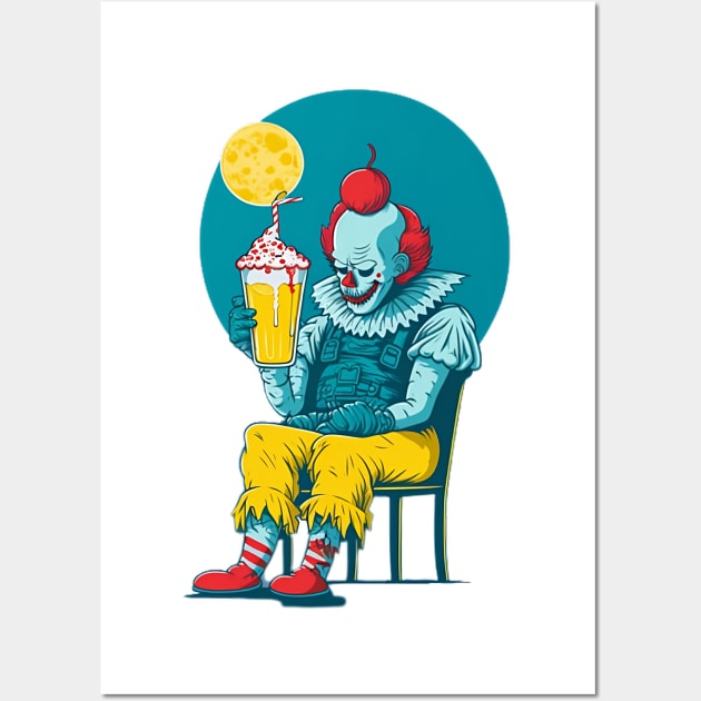 Twisted Refreshment: Evil Clown Unwinds Wall Art by zoocostudio